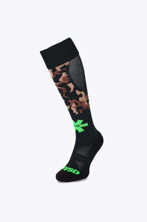 Osaka Field Hockey Socks | Camo Osaka Field Hockey Socks camouflage with Osaka logo in green. Front view