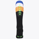 Osaka Field Hockey Socks fluo orange, white and blue with Osaka logo in green. Front view