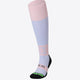 Osaka Field Hockey Socks violet and peach with Osaka logo in green. Front view
