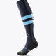 MHC Forescate field hockey socks in navy with light blue stripe and green size print