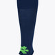Navy Osaka hockey stirrup sock, side view with green Osaka logo at the ankle