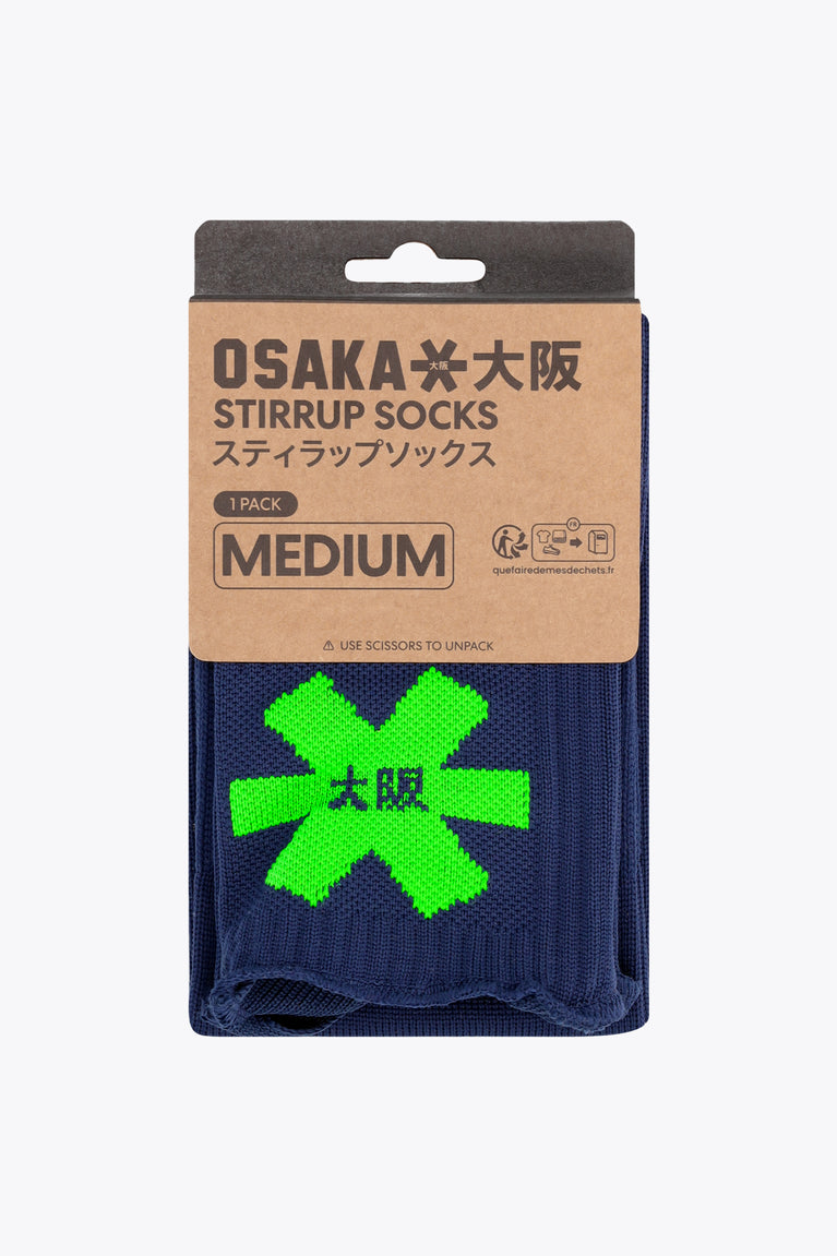 Navy Osaka hockey stirrup socks in kraft cardboard packaging