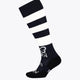 Yibbi field hockey crew socks in navy with white stripes and logo on foot