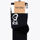 Yibbi field hockey socks on a packaging card; navy crew with white stripe band