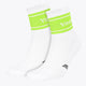 Yibbi sport socks, white with fluo green stripes and Yibbi logo on cuffs
