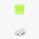 Single Yibbi sport sock, white with fluo green striped top and black sole icons