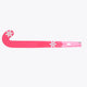 Hot pink indoor hockey stick side view with Osaka branding and patterned panel
