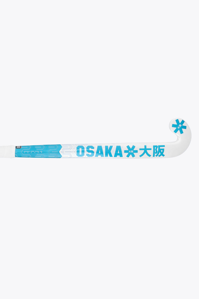 Indoor hockey stick blade end with blue Osaka lettering and star emblem