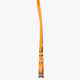 Orange indoor hockey stick shaft with black graphics and white grip end