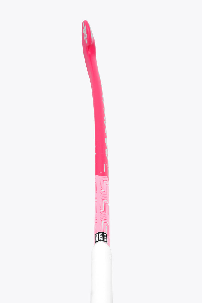 Hot pink-and-white field hockey stick shaft with grip and Osaka logo