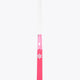 Hot pink field hockey stick with white grip end and curved head