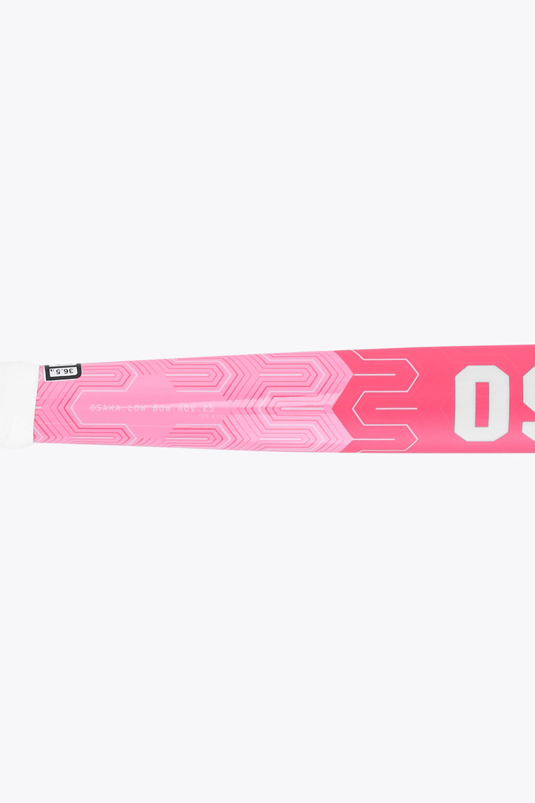 Hot pink field hockey stick grip section with Osaka branding and pattern