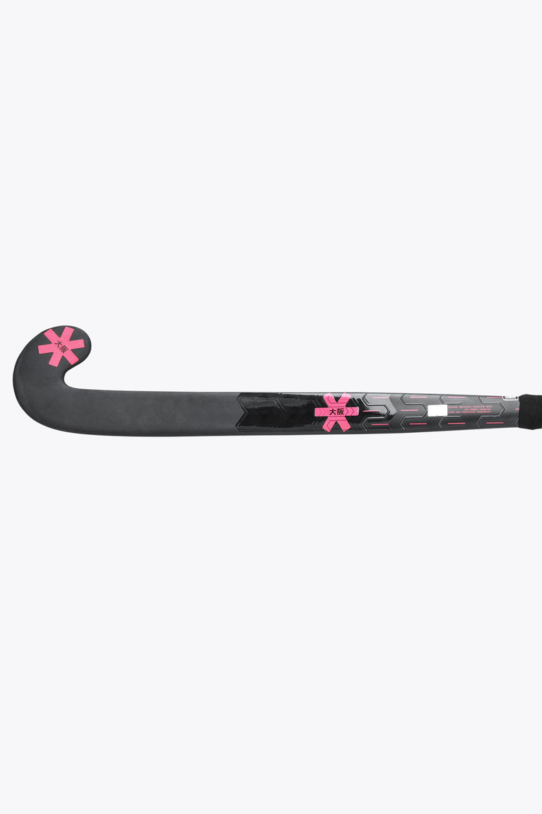 Black field hockey stick blade with hot pink star decals