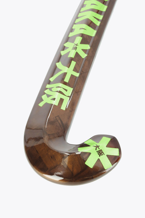 Osaka Field Hockey Stick Low Bow LTD - Futurelab | Green Ash Field hockey stick shaft with OSAKA text and green star graphics, black grip