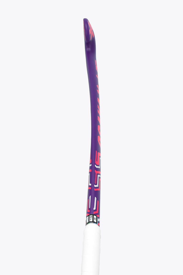 Royal purple field hockey stick shaft with grip area and red logo graphics.