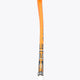Orange and white field hockey stick shaft with dark graphics and logo