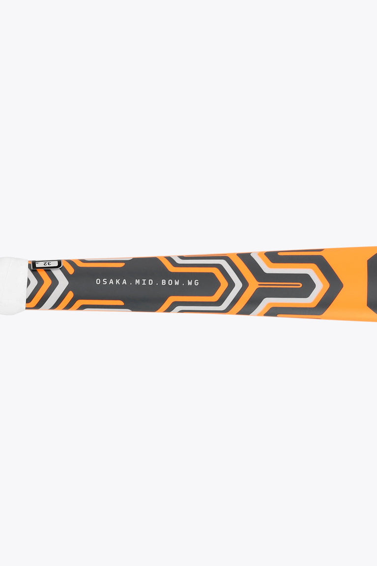 Field hockey stick shaft detail with black geometric stripes and Osaka Mid Bow WG text