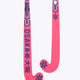 Hot pink Osaka field hockey stick, mid bow, dark graphic accents on head