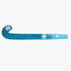 Blue field hockey stick blade with curved scoop end and white snowflake decals