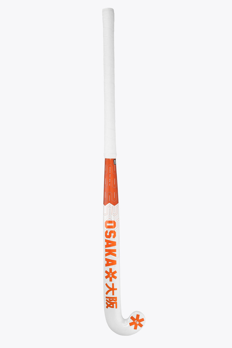 Orange and white field hockey stick head with Osaka branding and star graphic