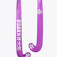 Purple field hockey stick with U-shaped head and Rose Bud branding on shaft