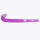 Side view of purple field hockey stick with rounded head and printed graphics