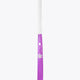 Purple field hockey stick with straight shaft and curved head tip
