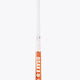 Field hockey stick with orange grip area and white shaft, branding near handle