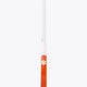 Field hockey stick with bright orange curved head and mostly white shaft