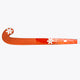 Bright orange field hockey stick with long blade and star markers