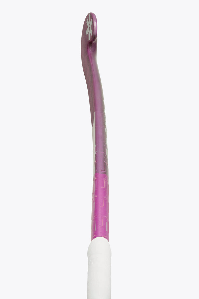 Rose Bud Osaka field hockey stick with white handle grip and purple shaft