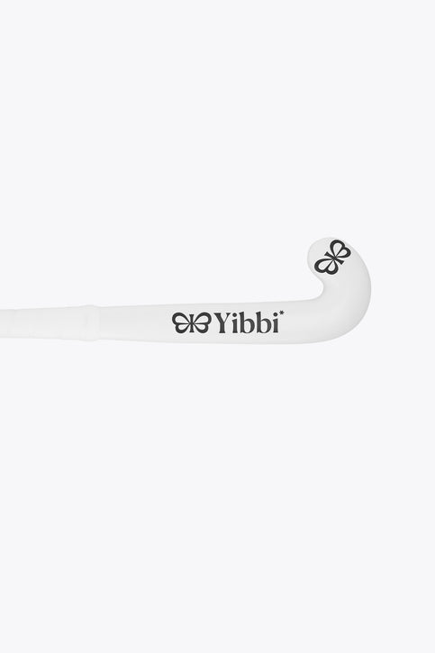Yibbi Mini Stick | White White Yibbi mini stick with black clover logo on curved blade