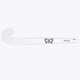 Mid-bow field hockey stick with white blade and blue shaft, pastel accents.