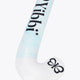 Yibbi Mid Bow GF hockey stick, white curved blade end with blue graphic and bow logo