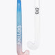Mid-bow field hockey stick, blue shaft with pastel pink curved head