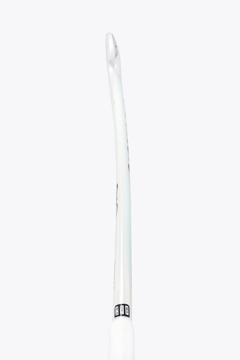 White field hockey stick shaft with clear grip and brand marking