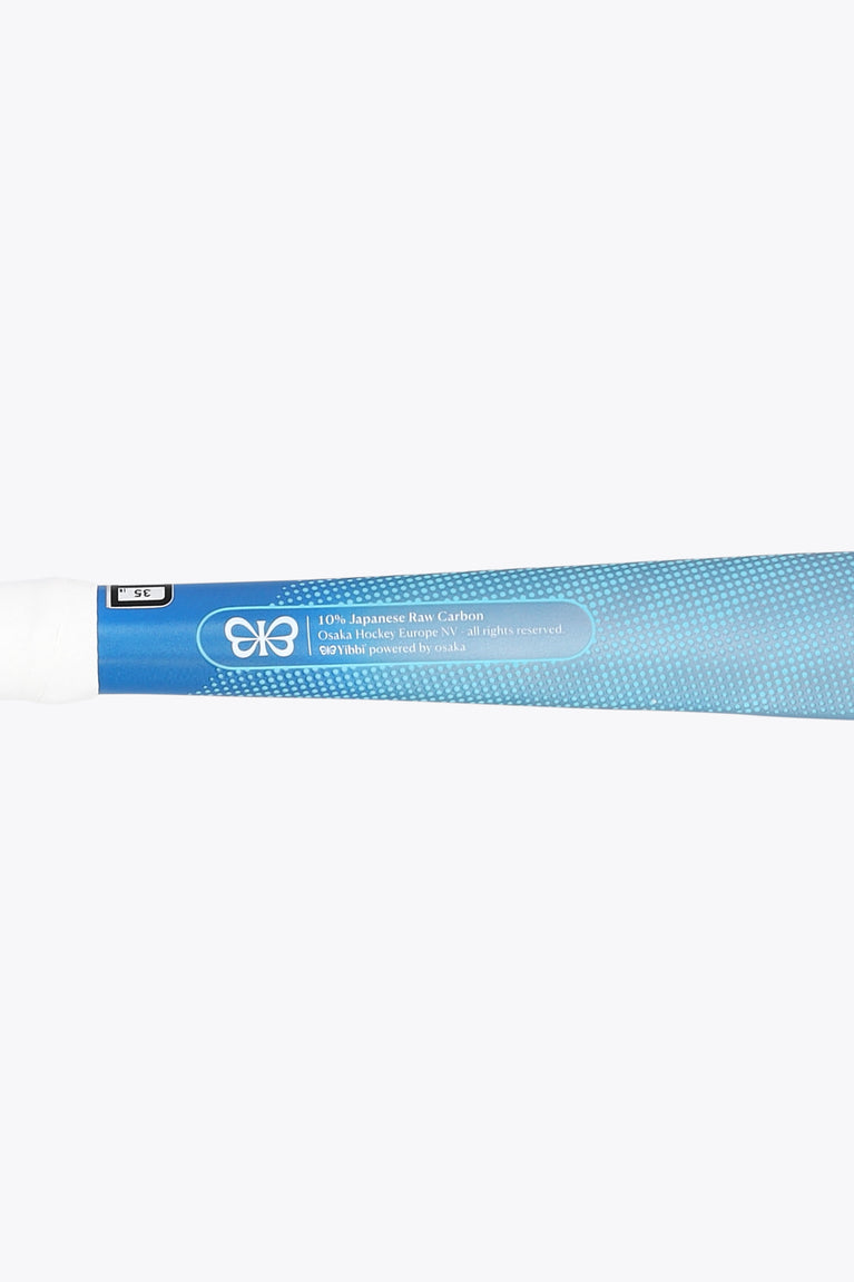 Field hockey stick in box, blue shaft with Yibbi logo and label