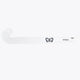 White field hockey stick with curved head and black logo on the shaft