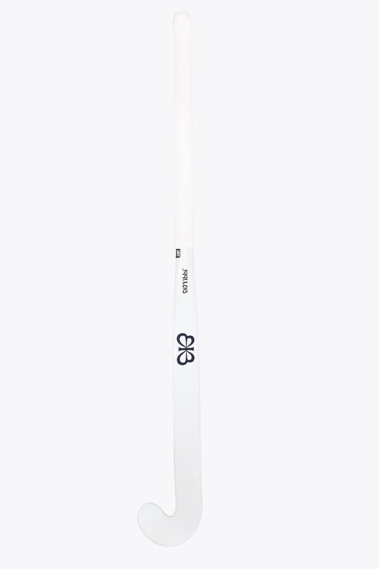 White field hockey stick with straight shaft and curved hook blade