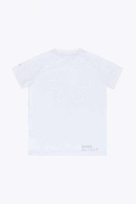 Osaka Kids Training Tee | White Kids training tee in white with small chest icon and black inner collar trim