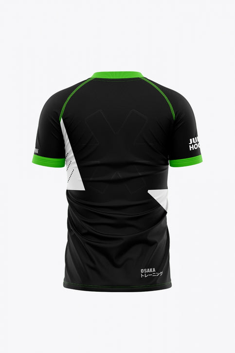 Alliance Women Jersey - Retro Edition | Black-White Women’s retro field hockey jersey, black-and-white with green trim, front graphic and logos