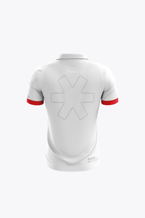 CD Terrassa Kids Polo Jersey | White Kids white polo jersey with red panel stripes and short sleeves
