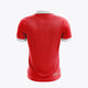 Kids red polo jersey back view with white collar and sleeve cuffs