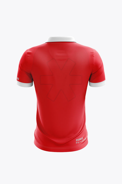 CD Terrassa Men Polo Jersey | Red Men's red polo shirt, white collar and placket, short sleeves, front logos