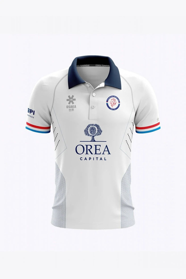 Luxembourg Men Polo Jersey Home in White. Front view