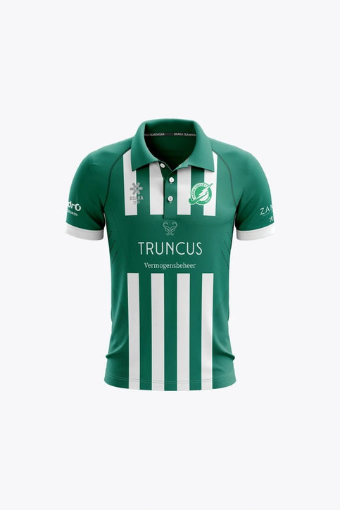 Temse Kids Polo Jersey - Retro Edition | Green-White Kids green polo shirt with white striped front and contrast button placket
