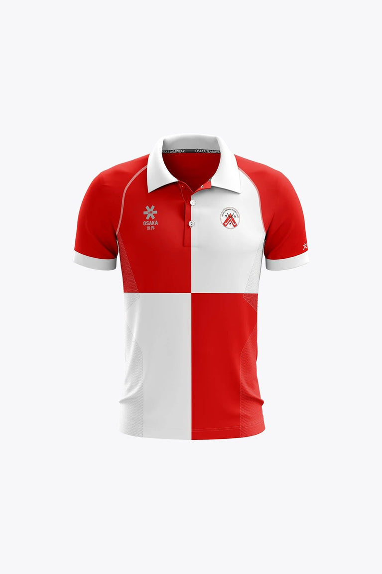 Linkebeek Kids Polo Jersey in White-Red. Front view