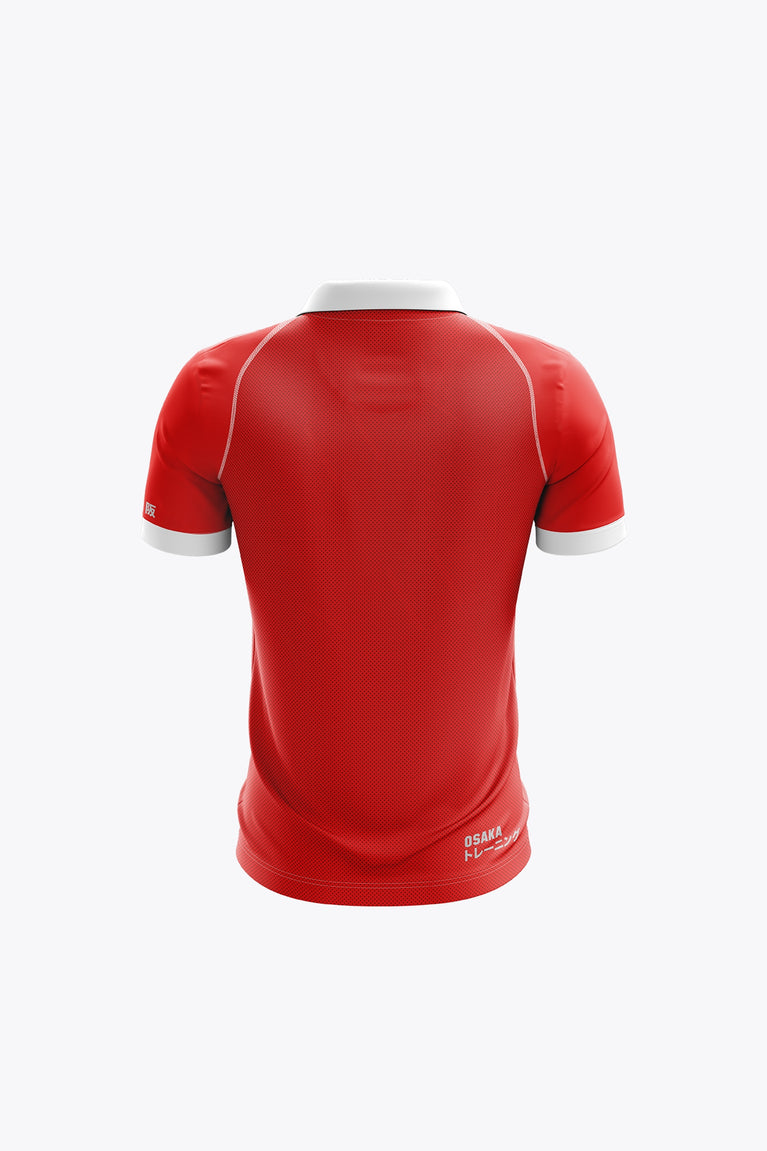 Linkebeek Kids Polo Jersey in White-Red. Back view