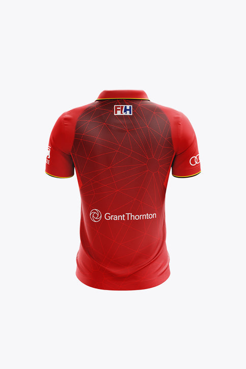 Official Belgium Kids Polo Jersey 2026 Edition | Red Red kids polo jersey with collar, button placket, front sponsor logos and team crest