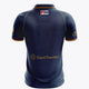 Navy women’s polo jersey with gold trim, back view with Grant Thornton sponsor print